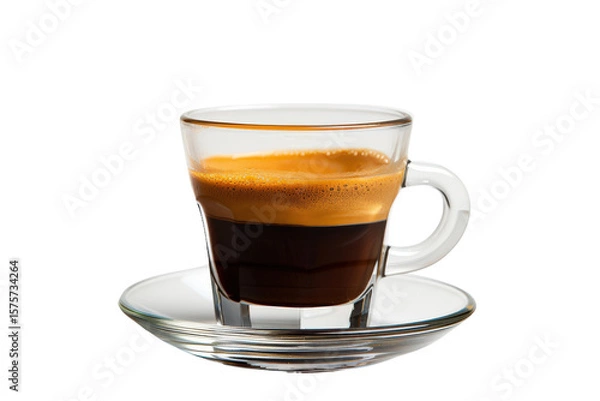 Obraz Fresh espresso coffee served in a cup on transparent background