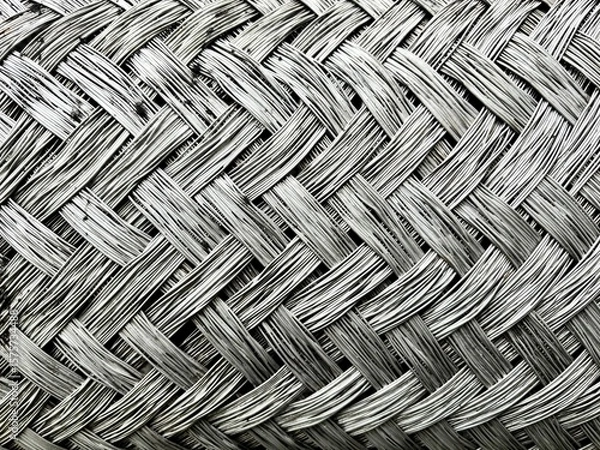 Obraz Close-up of stainless steel braided hose texture. High-detail macro shot showing industrial woven wire structure used in flexible piping or mechanical protection.