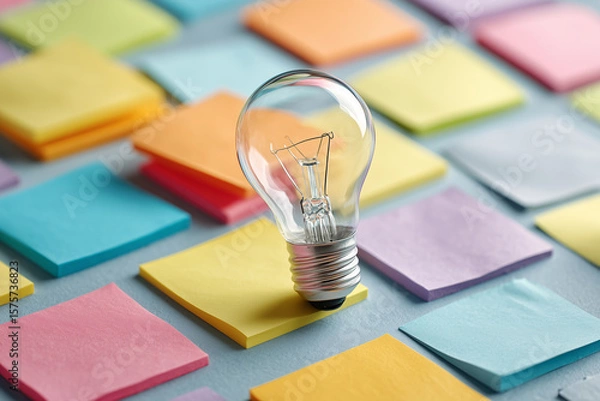 Fototapeta Idea Concept With Bulb and Paper Notes