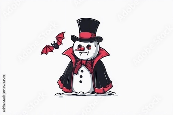 Fototapeta Snowman in a Dark Cape Prepares for a Spooky Winter Night Adventure Generative AI