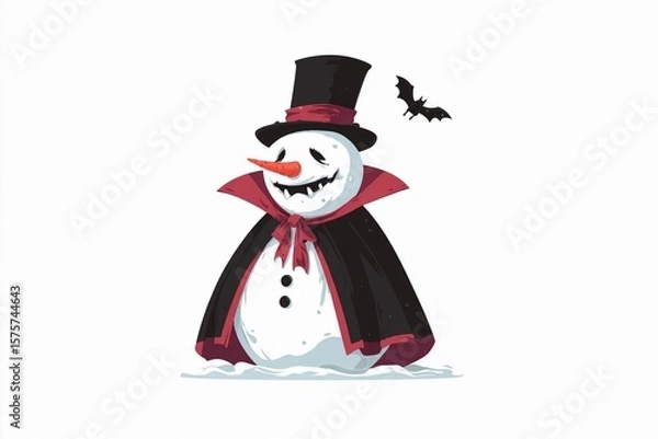 Fototapeta Dramatic Snowman With a Cape and Top Hat Ready for a Winter Adventure Generative AI