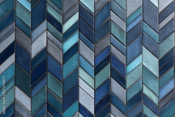 Fototapeta Chevron Tiles Create an Elegant Backsplash in Stunning Shades of Blue and Gray Generative AI