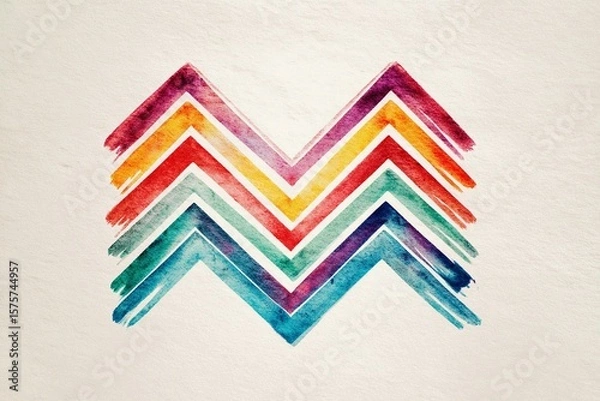 Fototapeta Expressive Watercolor Strokes Create Vibrant Zigzag Patterns on White Canvas Generative AI