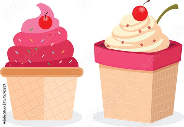 Obraz A cup of ice cream with cherry on it