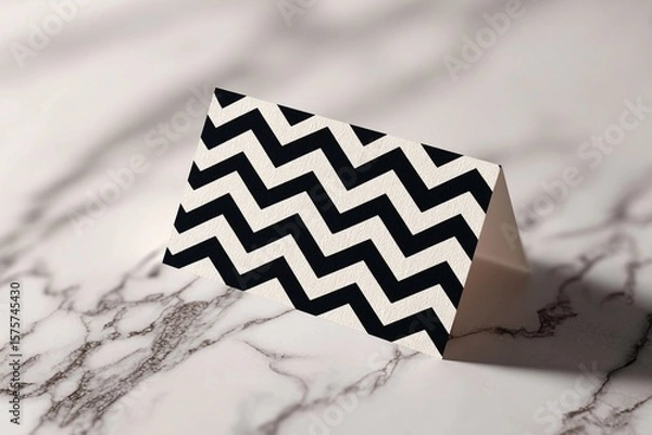 Fototapeta Minimalist Black and White Card Showcasing Zigzag Patterns on Marble Surface Generative AI
