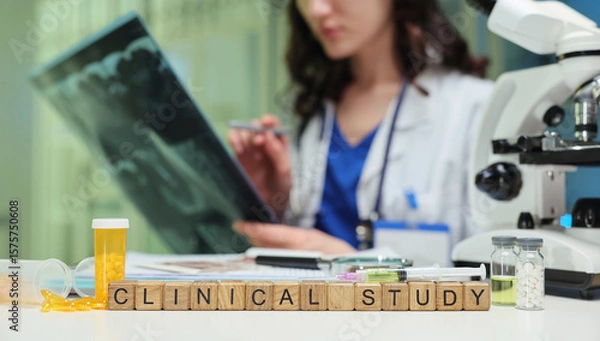 Obraz A highly dedicated researcher is thoroughly analyzing test results within a clinical study environment setting