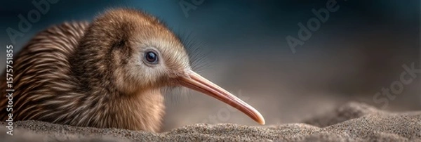 Obraz Kiwi bird resting on sandy surface with soft lighting in natural habitat during early morning hours