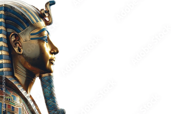 Obraz Closeup statue of Egyptian pharaoh with crown on transparent background