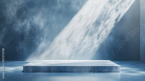 Fototapeta Minimalist concrete pedestal illuminated by ethereal light, promoting product display