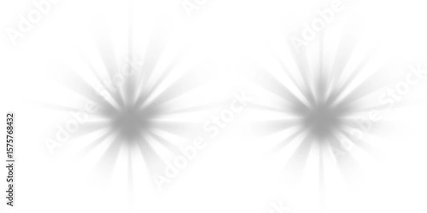 Fototapeta Grey light flare overlay effect. Two abstract starburst graphic elements for visual enhancement. Isolated on transparent background. PNG, Cutout.