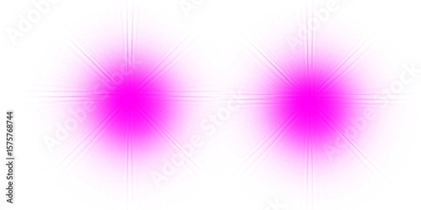 Fototapeta Vibrant pink light flares and starbursts. A magical glowing effect and graphic element isolated on a transparent background for creative design projects. PNG.