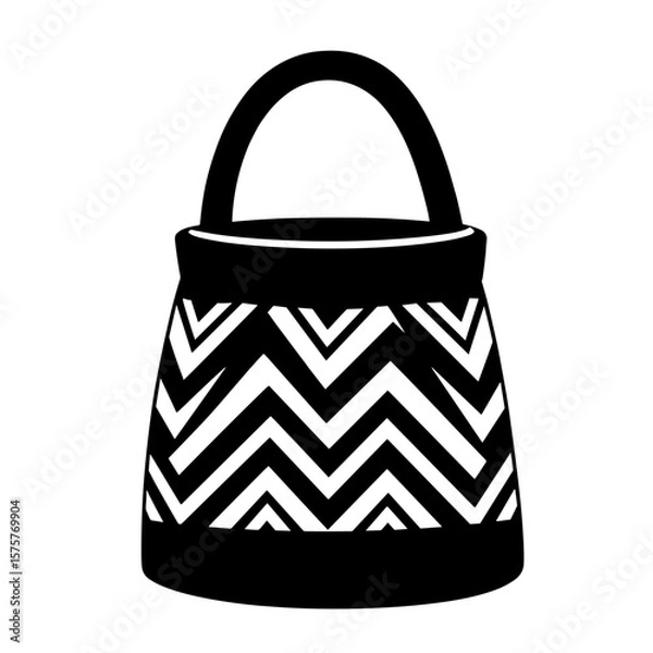 Fototapeta Silhouette of bucket bag with zigzag pattern, black and white fashion accessory
