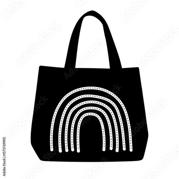 Fototapeta Silhouette handbag with stitched rainbow design, creative fashion accessory