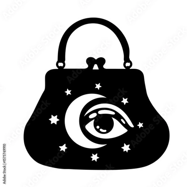 Fototapeta Silhouette purse with celestial eye and moon symbols, mystic charm design