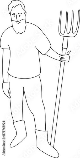 Obraz Line art vector of a farmer with pitchfork. Simple outline illustration perfect for agriculture designs, rural themes, farming logos, and educational materials.