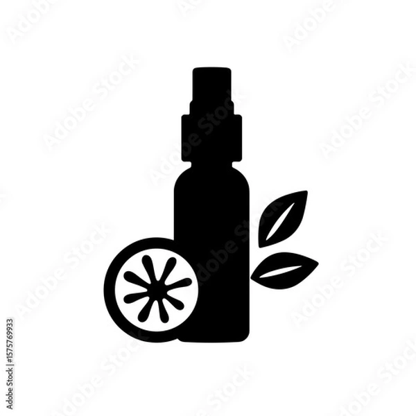 Fototapeta Silhouette of roller bottle with citrus slice icon, aromatherapy concept