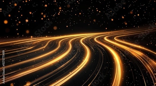 Obraz Golden light trails on a dark background (2)