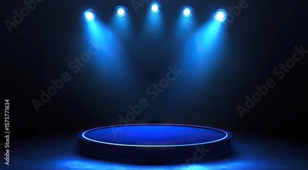 Obraz Blue stage lit by spotlights (16)