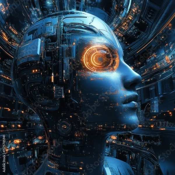 Fototapeta Futuristic AI head