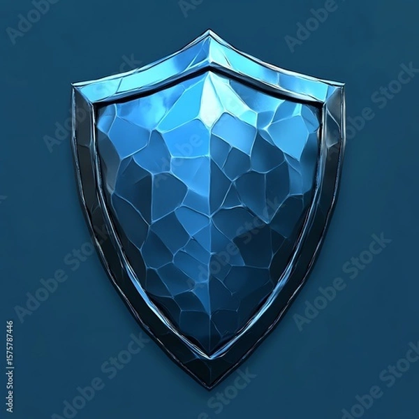 Fototapeta Blue metallic shield with a textured surface.