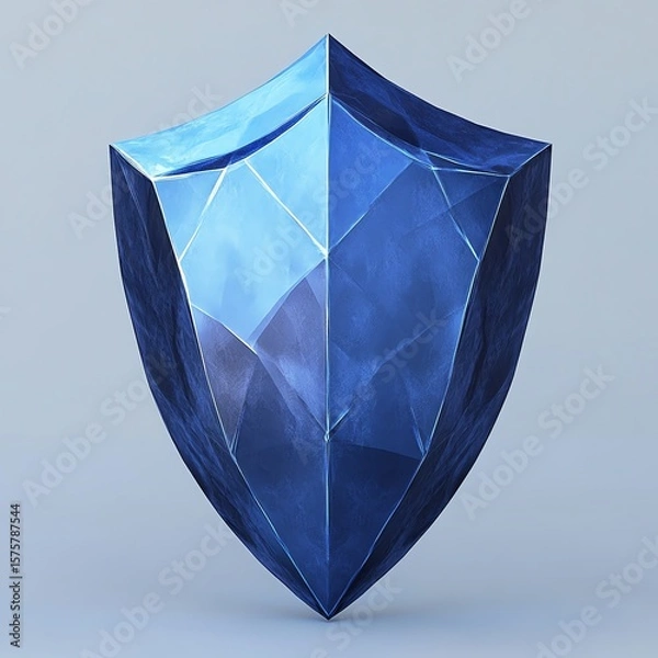 Fototapeta Sapphire crystal shield, polygonal, 3D render.