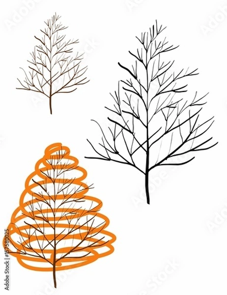 Fototapeta Vector silhouette of trees with abstract element as leaves on white background, cartoon painted illustration , high quality