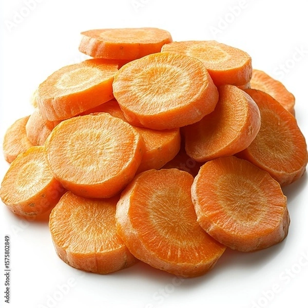 Obraz A pile of fresh, sliced carrots arranged artfully for display.