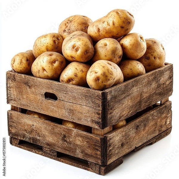 Obraz A rustic crate filled with fresh, organic potatoes.