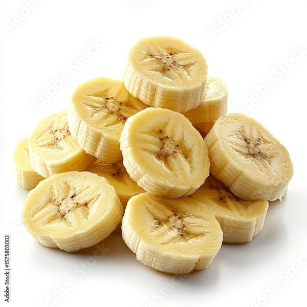 Obraz Freshly sliced bananas stacked elegantly for healthy snacking.