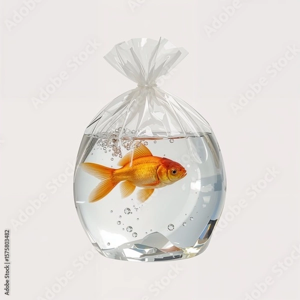 Fototapeta "Captured Serenity: The Goldfish in a Plastic World"