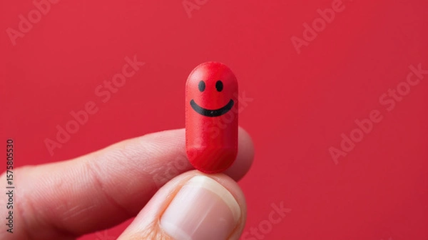 Obraz Hand holding a pill with a smiley face, symbolizing love and vitality