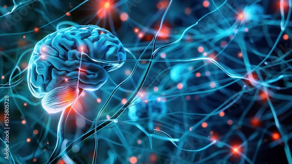 Obraz Human brain with highlighted neuron activity symbolizing epilepsy