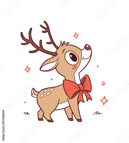 Fototapeta "Cute Reindeer Vector with Red Bow, Antlers, and Playful Expression"