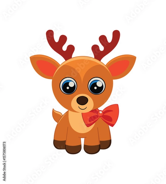 Fototapeta "Cute Reindeer Vector with Red Bow and Antlers for Christmas"