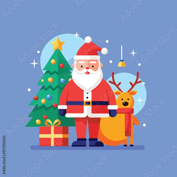 Fototapeta "Santa Claus with Reindeer and Christmas Tree Vector Design"