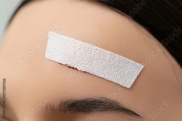 Fototapeta Close-up View of Forehead With Adhesive Bandage After Minor Injury