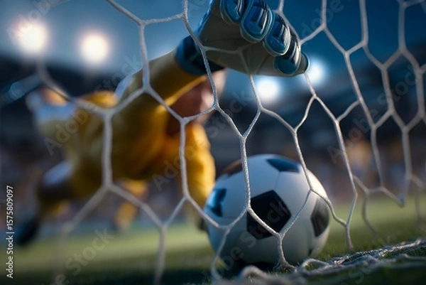 Fototapeta Goalkeeper Diving to Make a Crucial Save During an Intense Match
