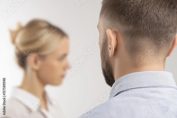 Fototapeta Partner Turns Away During Difficult Conversation in a Calm Setting