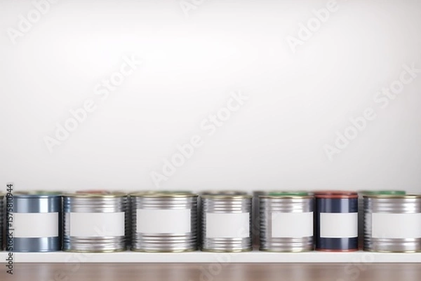 Fototapeta Canned Food Rows Arranged Neatly on a Small Shelf
