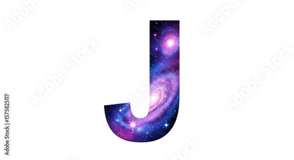 Fototapeta Vector letter j galaxy space cosmic nebula stars universe astronomy alphabet initial typography design graphic element