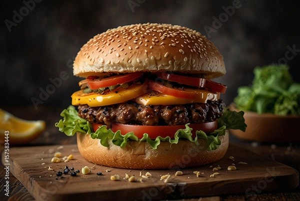 Fototapeta hamburger on a black background