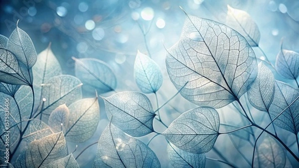 Fototapeta Serene Blue Skeletal Leaves A Botanical Fantasy Depicting Delicate Veins and Gentle Light
