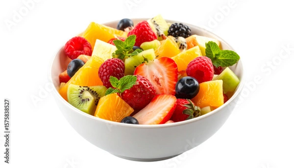 Fototapeta Pices of mix fruits on bowl isolated on transparent background. Png