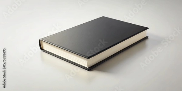 Fototapeta A closed hardcover book with a dark cover rests on a light surface, showcasing its clean and simple design, ideal for various publishing projects and representing knowledge and learning.