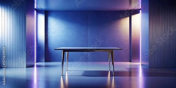Fototapeta Modern Table in a Stylish Room with Ambient Lighting and Vertical Paneling
