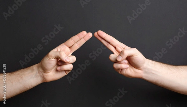 Fototapeta Two Hands Meeting in Gesture on Black Background
