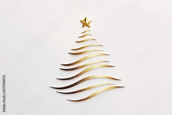 Obraz A Christmas tree made of gold foil, in a simple and elegant style, with a white background