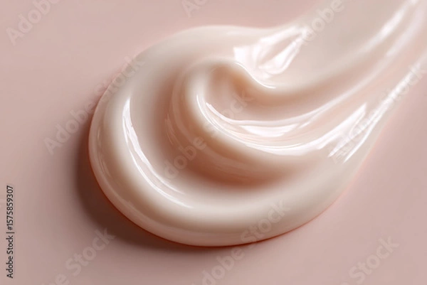 Fototapeta A visually appealing swirl of a creamy product on a matching surface. The texture is smooth and reflective, showcasing a skin tone color.