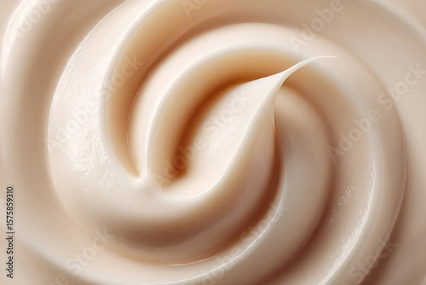 Fototapeta Swirls of a smooth, light peach-colored cream, creating an elegant and calming visual. Perfect for cosmetic, beauty, or wellness concepts.