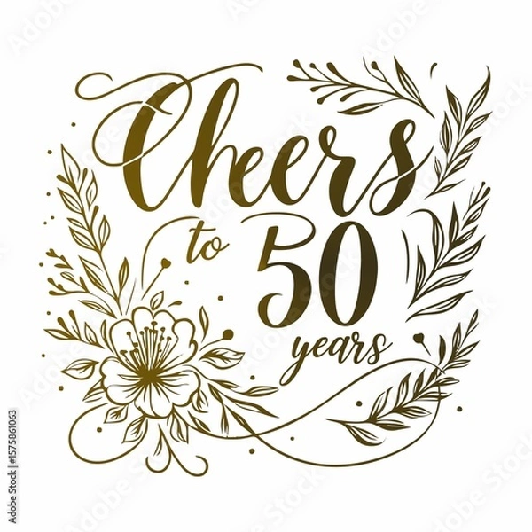 Fototapeta Elegant 'Cheers to 50 Years' Floral Calligraphy Vector Design